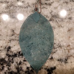 Lightweight long teal leaf earrings